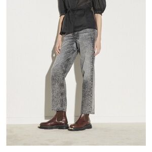 Sandro black linen blouse with pearl detail.